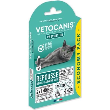 VETOCANIS 4 Pipettes Anti-puces et anti-tiques - Pour Chat - 4x 1 mois de protection (1/5)