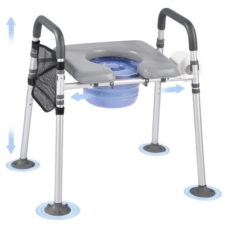 Nachttoilettenstuhl 227 kg belastbar, Toilettensitzerhöhung mit gepolsterter Sitzfläche & Rückenlehne, abnehmbarer 5 L Eimer, höhenverstellbarer Toilettenstuhl für Senior Erwachsene (1/5)