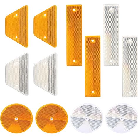 Accessoires Remorque Catadioptre Remorque - 12 Pièces Set avec 3 Formes: Rectangle 18x4cm, Trapèze 11x6.8cm, Cercle Ø10cm, 4 par Forme (2 Jaune, 2 Blanc), Acrylique Épais (1/5)