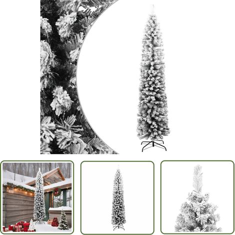 Sapin de Noël en PVC - vidaXL Sapin de Noël artificiel mince flocon de neige vert 240 cm PVC - Arbre de Noël extérieur (1/5)