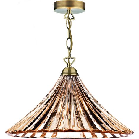 DAR ARDECHE - Grande suspension Dome en verre ambré et laiton antique, 1x E27 (1/4)