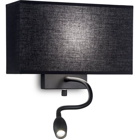Applique Moderna Hotel Metallo Nero 2 Luci E27+Led 1,5W