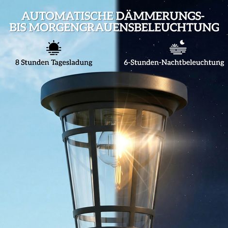 Ensemble de 2 lampadaires solaires, hauteur ajustable 180 cm, 2 niveaux d'éclairage, interrupteur à détection lumineuse, étanchéité IP44 (1/4)