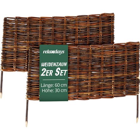 Relaxdays Beeteinfassung, Weide, 2er Set, HxB: 30 x 60 cm, zum Stecken, Beet & Rasen, niedrige Beetumrandung, braun
