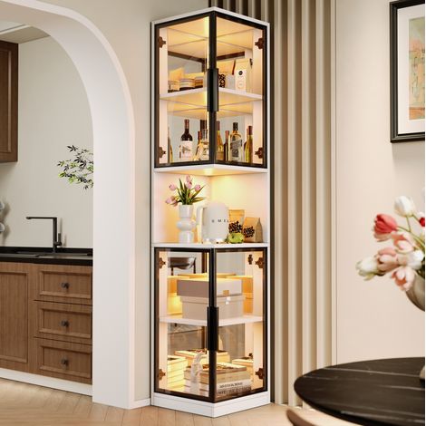 Vetrina LED bianca 42x44x205 cm con doppie ante in vetro, schienale a specchio - CHICFURN (1/5)