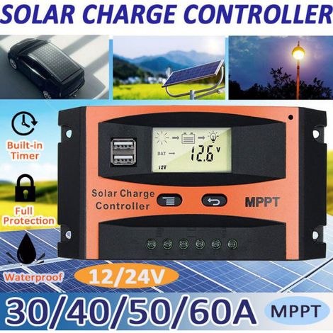 Régulateur charge solaire 12V/24V 60A avec écran LCD, protection surcharge, pour maison industrie commerce (1/4)
