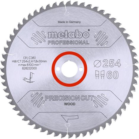 Metabo Sägeblatt precision cut wood - professional 254x2,4/1,8x30, Z60, Spanwinkel -5°, Wechselzahn
