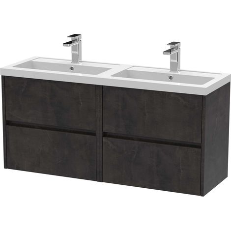 Nuie Havana Matt Metallic Slate 1200mm Wall Hung 4 Drawer Vanity Unit with Double Poylymarble Basins - HAV2604C (1/3)