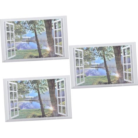 3pièces Sticker Mural Trompe Œil De Fenêtre Décoration Corridor Salle De Séjour Chambre Autocollant Amovible Effet Naturel Décorez Instantanément Vos Espaces Avec Style (1/5)