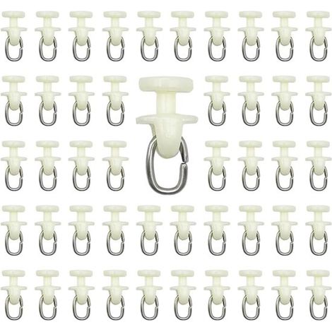Ruote per binari per tende — 100 pezzi — Ganci interni, cursori e pulegge in plastica (bianchi) (1/4)