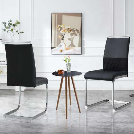 Set di 2 sedie da pranzo, schienale alto imbottito, PU e lino, nere DESVIAE (1/5)