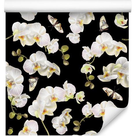 Carta da parati con orchidee e fiori naturali per soggiorno e camera da letto, 50x1000 cm (1/5)