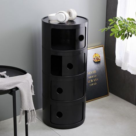 32cm Cylindrical 4 tiered Drawer Storage Drawer Unit,Black (1/5)
