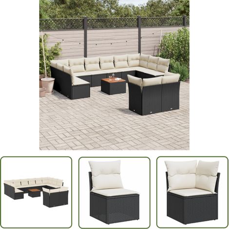 The Living Store Salon de jardin avec coussins 13 pcs noir résine tressée - Ensemble Salon De Jardin - Mobilier Extérieur - Jardin Design - Canapé D'extérieur - Set Salon Jardin (1/5)