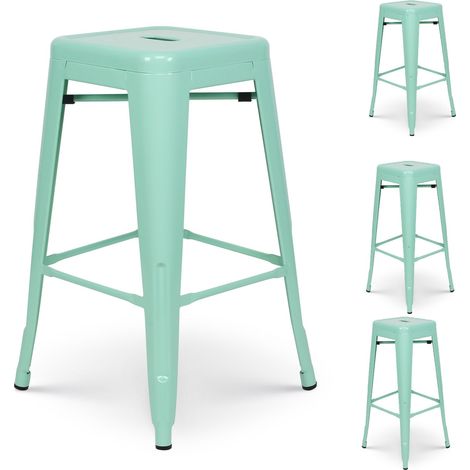 KOSMI - 4er-Set Barhocker mintgrün glänzend Industrial Style - Höhe 66cm (1/5)