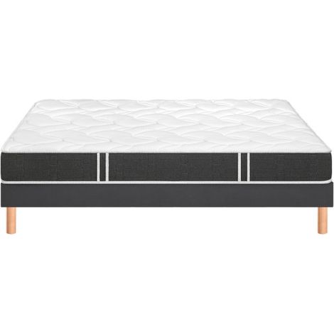 Ensemble Bultex ESSENTIAL + Sommier UNIC + pieds 160x200 Tissu gris foncé Mousse