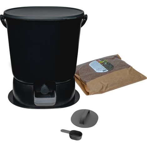 Composteur Bokashi Essential + base – 15,3 L – Gris foncé – Activateur inclus