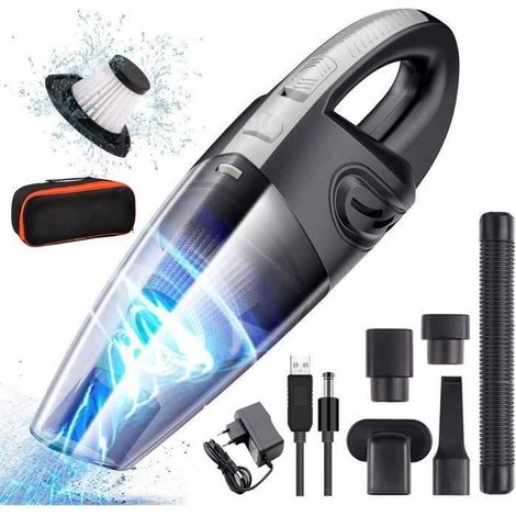 Aspirateur à Main Sans Fil, Aspirateur Voiture de 3500 pa, Puissance de 120W, USB+adaptateur Rechargeable, Batterie Capacité 3500 (1/4)