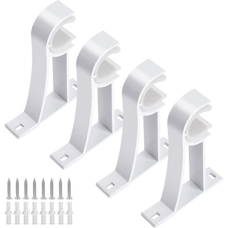 Lot de 4 supports de tringle à rideaux blancs très résistants avec vis, crochets de support de rideaux pour tringles à rideaux murales de 2,5 à 3,1 cm (1/5)