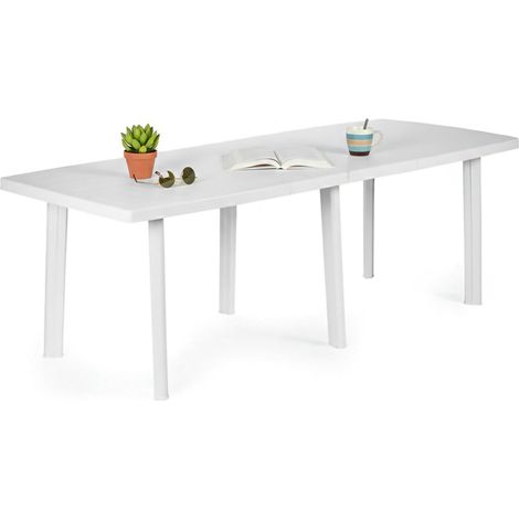 Dmora - Tavolo da esterno 0, Tavolo rettangolare allungabile da pranzo, Tavolo da giardino multiuso, 100% Made in Italy, Cm 144x90h72, Bianco