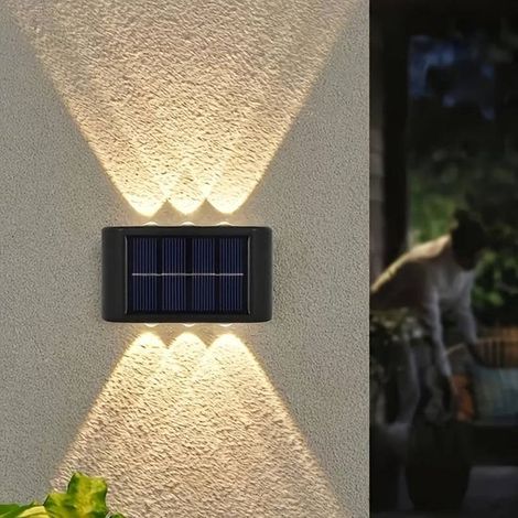 Applique solari impermeabili da parete - Set da 2 pezzi, illuminazione esterna con 6 LED, perfette per patii, strade, recinzioni, garage e giardini. (1/5)