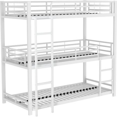 Letto a castello triplo in metallo bianco 90x200 cm con scala MODENUIT (1/5)