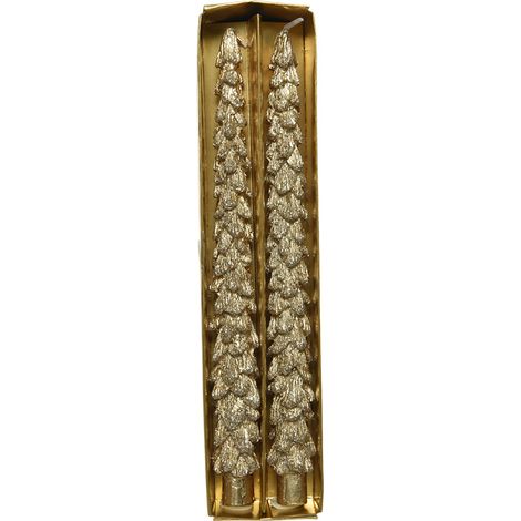 pack de 2 bougies en forme de pin, or avec paillettes, 5,7x3,8x26,4cm. basics