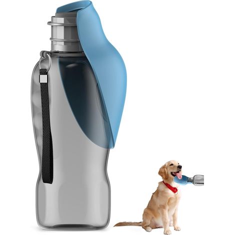 Gourde Chien 800ML pour Promenade, Bouteille d'eau pour Chien Antifuite, Abreuvoir Portable pour Animaux de Compagnie pour Marche, Randonnée, Camping, Voiture et Voyage - Bleu (1/5)