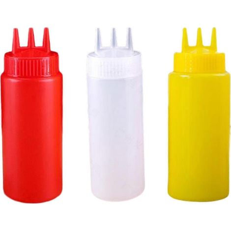 Lot de 3 flacons à ketchup rechargeables multicolores-360ml (1/5)
