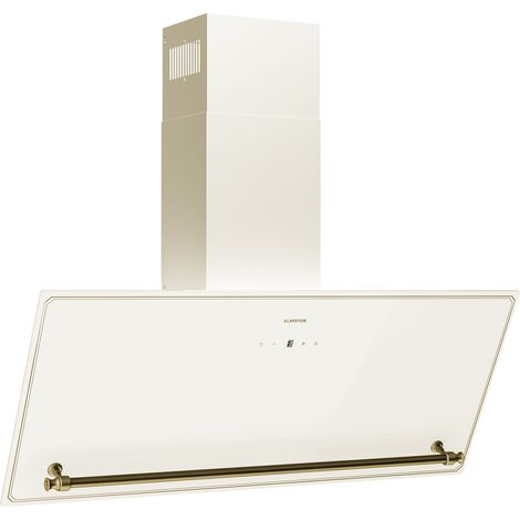 Klarstein Victoria Angled Cooker Hood - 90cm, Touch Control, 400m³/h Air Flow, A++ Energy Efficiency, LED Display, Quiet 52dB, Cream & Gold, Extraction & Recirculation