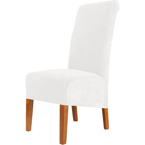Housse de chaise de salle à manger extensible en velours, amovible et lavable, protection anti-taches, ajustement parfait avec bande élastique, installation facile, 1 pièce, blanche (1/4)