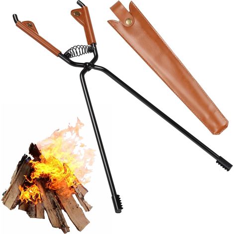 44 cm Kaminzange, Holzzange mit Sicherheitsledergriff, für Kamine im Innenbereich, Außenöfen, Lagerfeuer und Campinggrills (1/5)