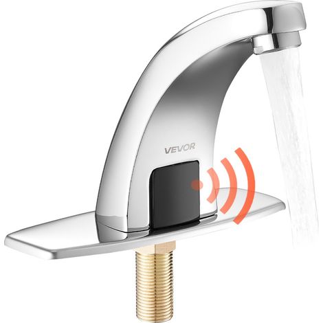 Robinet Automatique sans Contact, Mitigeur à Capteur de Mouvement, Eau Froide, avec Plaque de Protection, Fonctionne sur Piles, pour Tuyau de 9,5 mm, Lavabo Évier Cuisine, Chromé Argenté (1/5)