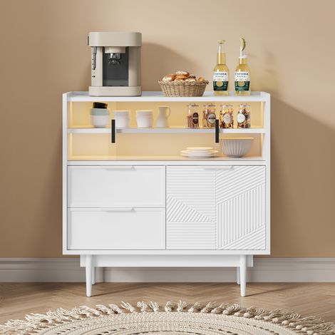 URBAN MEUBLE Buffet blanc avec porte en verre, éclairage 80x35x80cm (1/5)