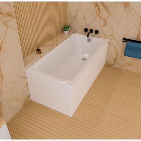 ECOLAM Badewanne Basic 170x70 cm + Schürze  moderne Wanne Rechteck Top QUALITÄT Acrylwanne I Komplett Set Ablauf Füße Silikon Design (1/5)