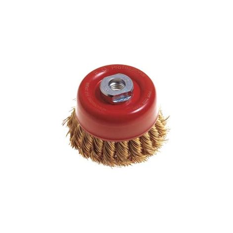 SPAZZOLA A TAZZA FILI ACCIAIO RITORTI PER SMERIGLIATRICE- - ø mm.65 foro filettato 14 MA PG 485.70 - 1 blister PG