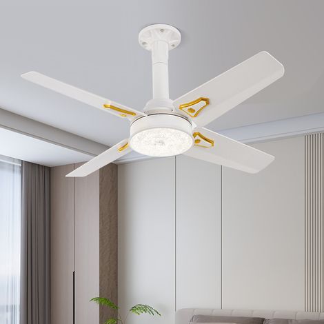 Ventilateur Plafond LED 48W Blanc E27 – 3 Vitesses, Télécommande, Éclairage 3 Couleurs, 4 Pales, Ventilateur Silencieux pour Intérieur (1/5)