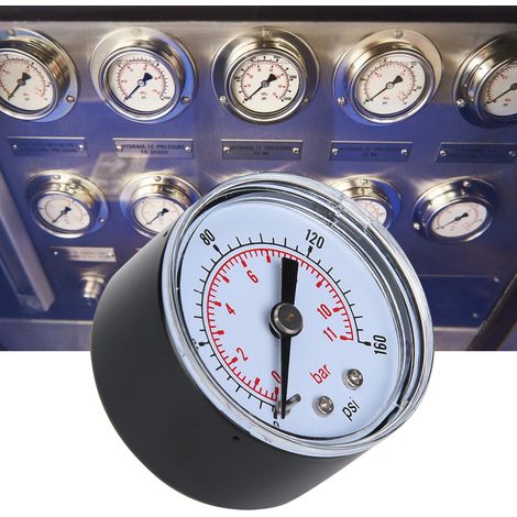 Manomètre mécanique pour air, huile et eau, raccord arrière 1/8 pouce BSPT (0-160 psi 0-11 bar) (1/5)