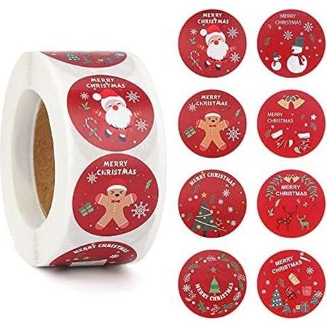 BUNTHAUS CSPARKV Etiquette Autocollantes Noël 500 pièces, Autocollants de Noël 1 pouce 8 modèles d'étiquettes rondes, Etiquette Autocollantes Noel pour sac enveloppe Décorations d'artisanat de Noël Ar (1/4)
