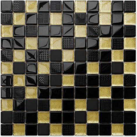 Ilcom mosaico in vetro su rete per bagno e cucina 30cm x 30cm  - Crushed volcano gold (1/3)