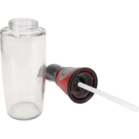 Distributeur d'huile 500 ml étanche en verre, silicone et acrylique, à pression, pour une utilisation saine en cuisine (rouge).