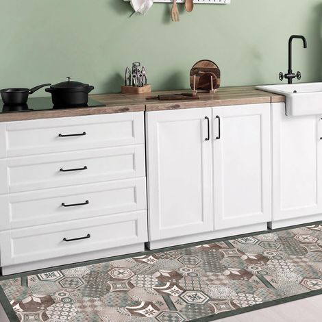 Tapis de Cuisine 180 x 50 cm Hexagonal Green Tiles, Vinyle antidérapant et Lavable, Tapis de Cuisine en Vinyle, Lavable 100% fabriqué en Italie (1/5)