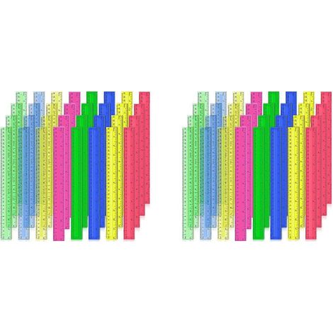 12-Zoll-Kunststofflineale, 64 Stück, verschiedene Farben, transparente metrische Lineale mit Zoll, Zentimetern und Millimetern. (1/5)