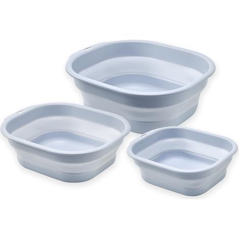 Zusammenklappbares Waschbecken-Set, 3-teilig, faltbare Waschbecken in verschiedenen Größen (groß, mittel, klein), tragbare Kunststoffwaschbecken für Wäsche, Flaschen, Reisen und Camping (Blaugrau) (1/5)