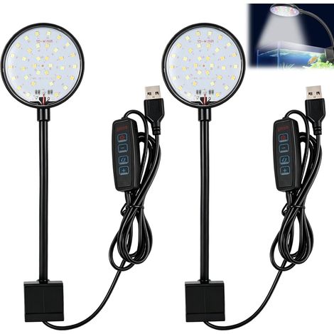 Lot de 2 Lampes à LED pour Aquarium avec Clip Transparent – Mini Éclairage LED 7 W Haute Luminosité – Lumière Blanche Naturelle – Économie d’Énergie – Idéal pour Aquariums de 10 à 30 cm