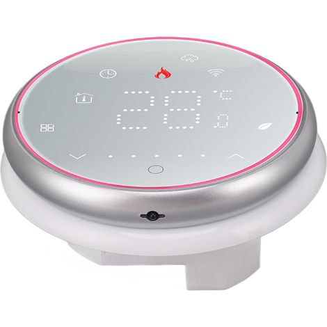 Kabelloser WLAN-Smart-Thermostat mit LED-Display und Sprachsteuerung per App, AC 95–240 V, energiesparend, rund, für Heizkessel, weiß (1/5)