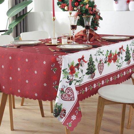 Nappe de Noël, Noël Nappe Nappes pour Les Tables de Rectangle Couverture de Table Rectangulaire Lavable Résistante aux Taches pour Noël Décoration du Nouvel an Décoration de Fête de Noël (Modèle A) (1/5)