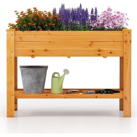 Letto da giardino rialzato in legno con ripiano e fori di drenaggio 120x60x81 cm