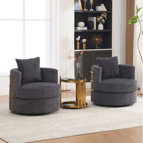 Divano girevole 360°, 76 x 79 x 78 cm, in velluto a coste, con contenitore, struttura stabile - grigio (1/5)