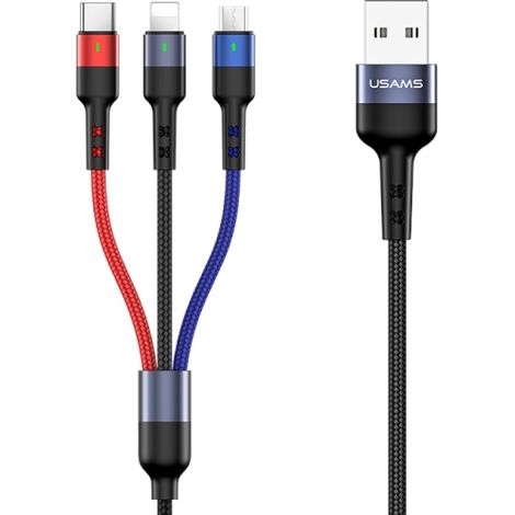 Usams Geflochtenes Kabel U26 3in1 0,35 m 2A Schnellladefunktion (Lightning/Micro-USB/USB-C) SJ410USB01 (US-SJ410) (1/5)